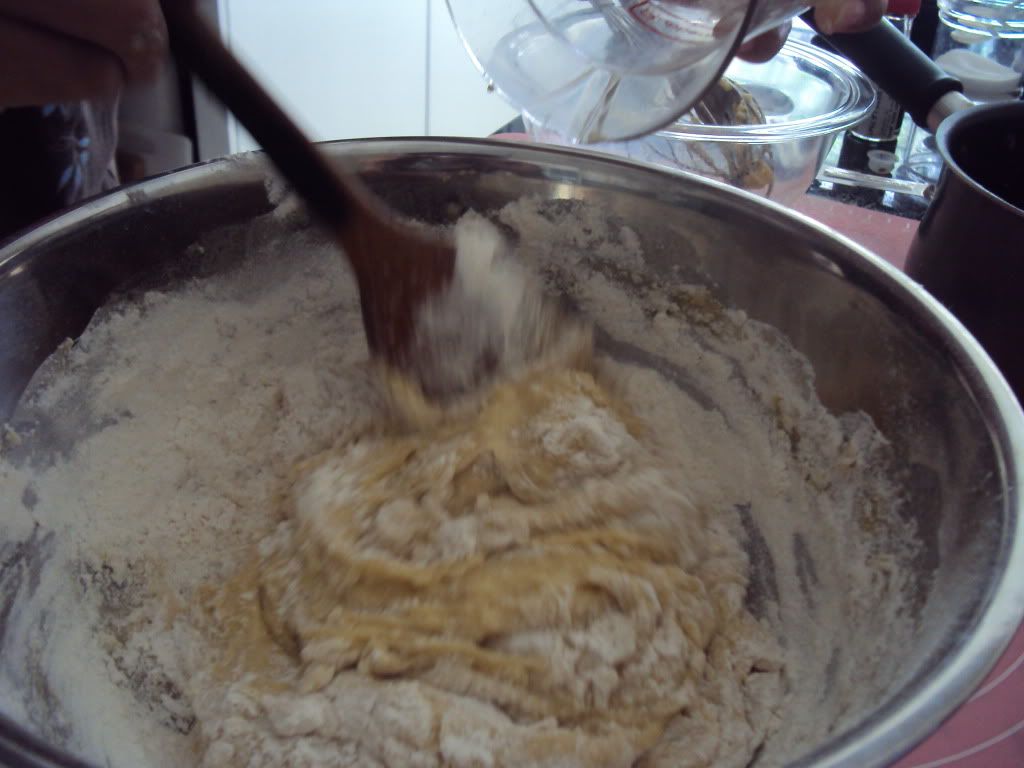 3/4 flour added to the mixture