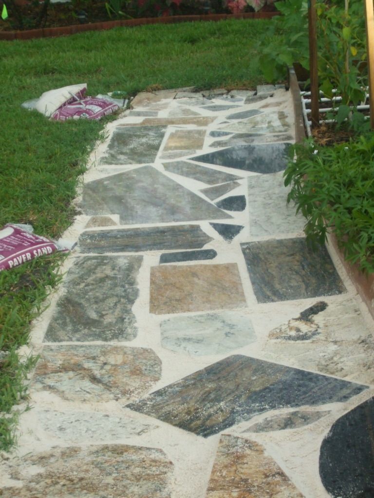 granite garden path and herb garden