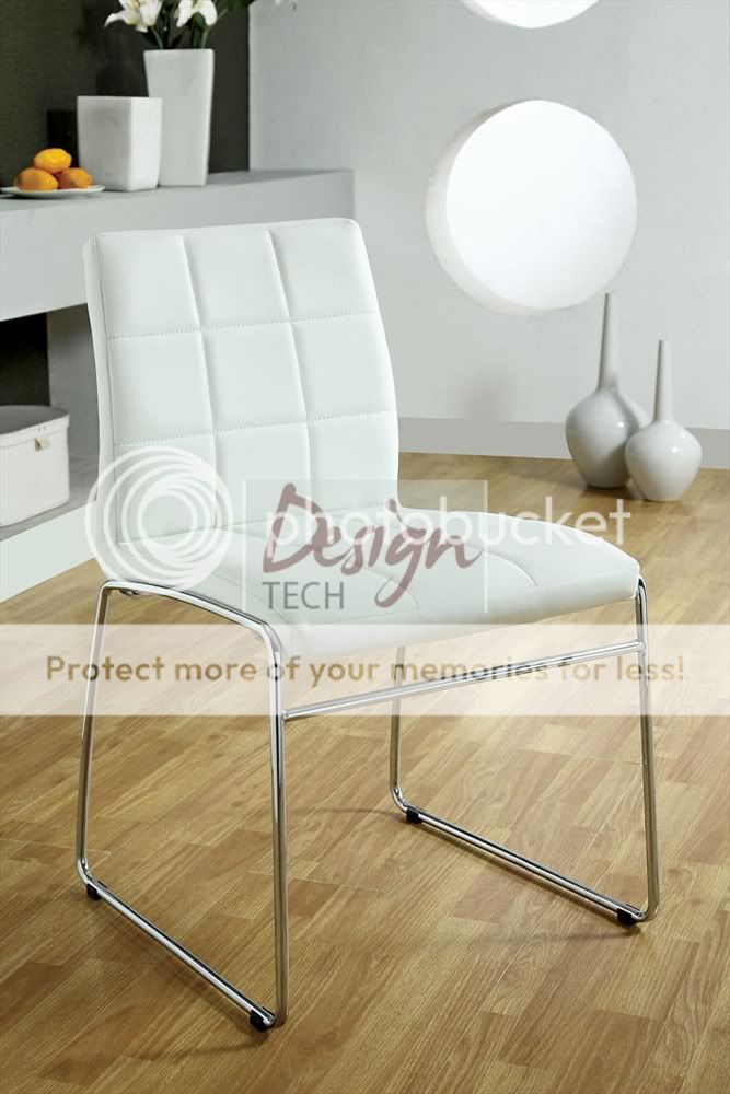 7pc Set Modern Tempered Glass Dining Table White Padded Leather Chairs Chrome